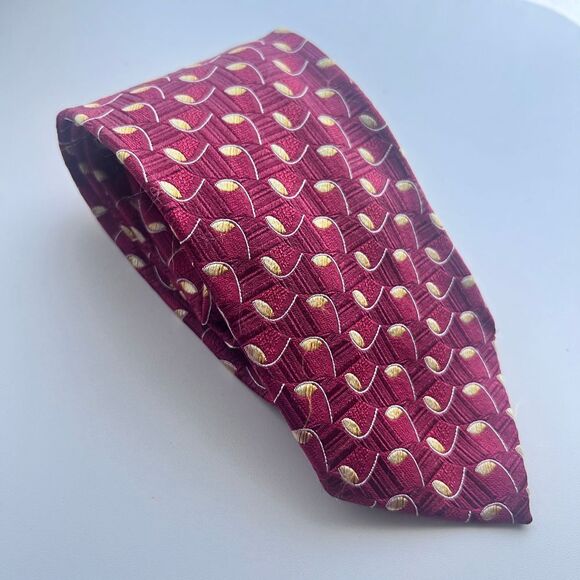 ERMENEGILDO ZEGNA Luxury Tie 100%‎ Silk Red Gold Necktie Italy 60x3.5 - Picture 1 of 6
